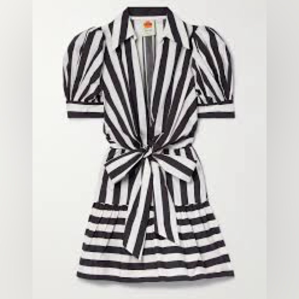 NWOT FARM Rio Mixed Stripes Black & White Short Sleeve Mini Dress Women’s XXS - Picture 2 of 16